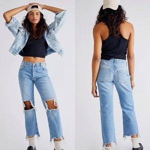 Free People Maggie Distressed Mid Rise Straight Leg Jeans